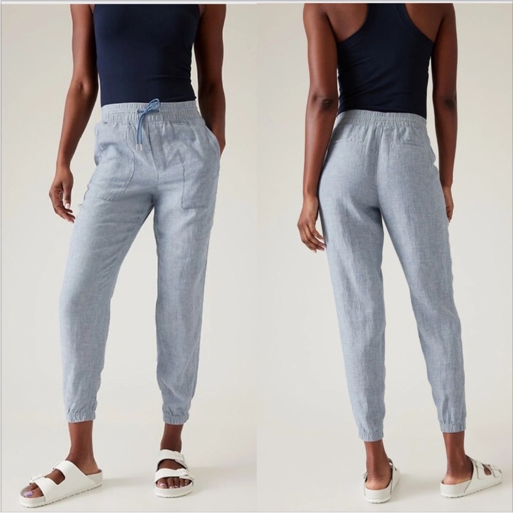 Athleta Retreat Linen Jogger Pants-Chambray Blue-Size 2